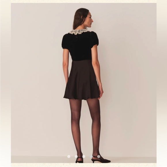 Doen Adelie Mini Dress Velvet Satin Silk Lace Collar Black Medium EUC - Picture 10 of 11
